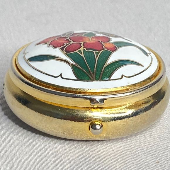 Butterfly Floral Cloisonne Metal Trinket Pill Box - Picture 1 of 9